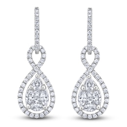 Multi-Diamond Twist Drop Hoop Earrings 1-3/8 ct tw 14K White Gold