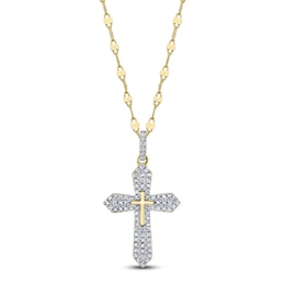 Shy Creation Diamond Cross Necklace 1/8 ct tw 14K Yellow Gold SC55026012RD