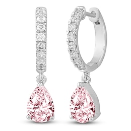 Pear-Shaped Pink & White Lab-Created Diamond Hoop Dangle Earrings 2 ct tw 14K White Gold