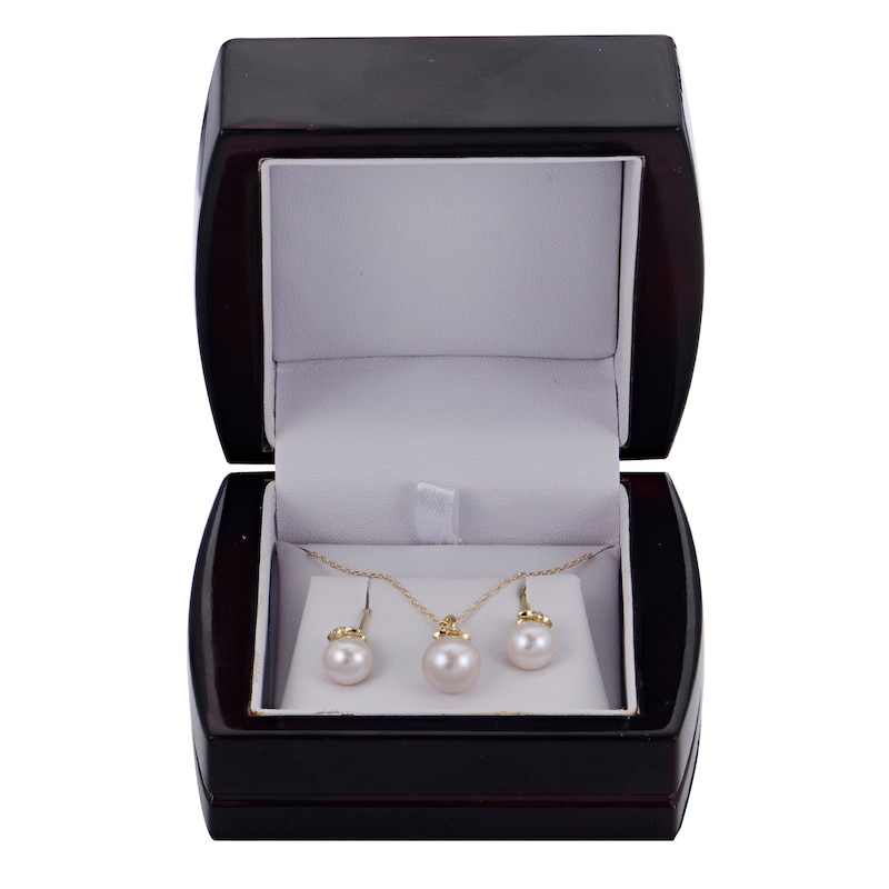 Main Image 5 of Cultured Pearl & Diamond Leaf Gift Set 1/20 ct tw 10K Yellow Gold