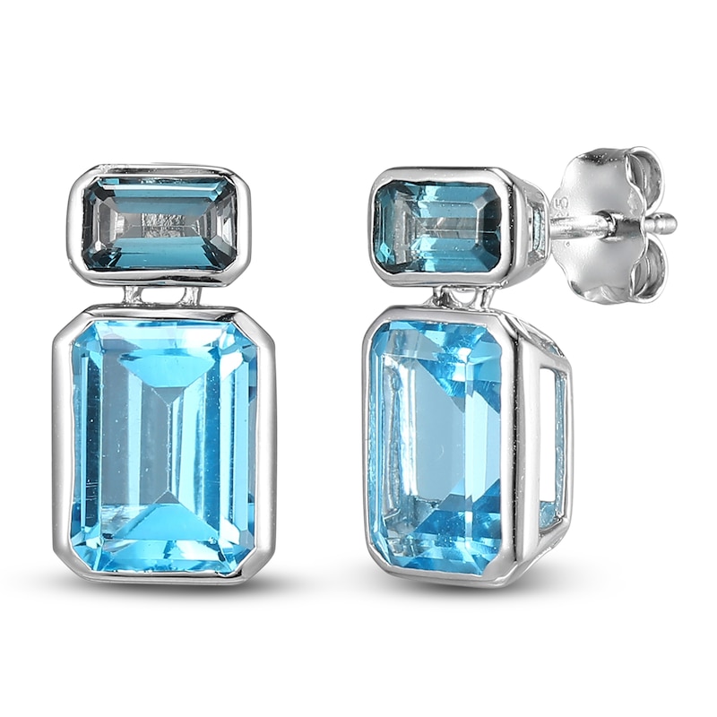 Main Image 2 of Rectangle-Cut Natural Swiss Blue Topaz & London Blue Topaz Earrings 10K White Gold