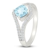 Thumbnail Image 2 of Cushion-Cut Natural Aquamarine & White Lab-Created Sapphire Ring Sterling Silver