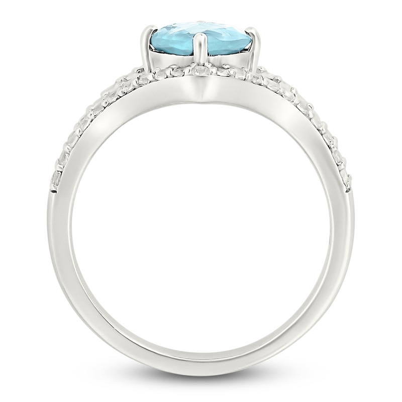 Main Image 4 of Cushion-Cut Natural Aquamarine & White Lab-Created Sapphire Ring Sterling Silver