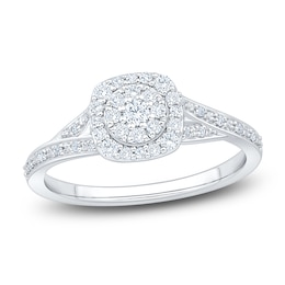 Multi-Diamond Cushion-Shaped Promise Ring 1/3 ct tw 10K White Gold