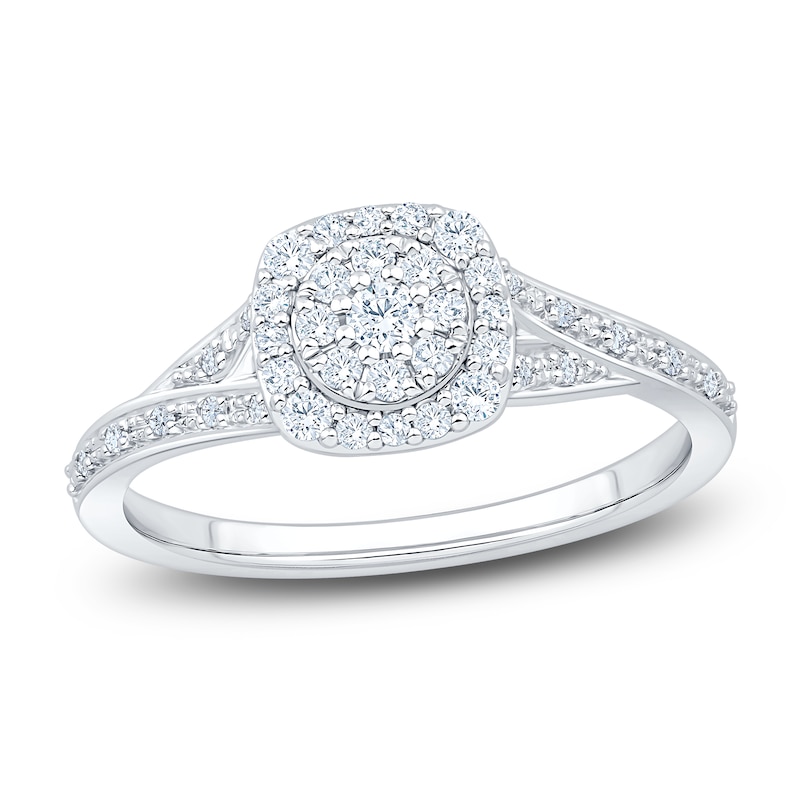 Multi-Diamond Cushion-Shaped Promise Ring 1/3 ct tw 10K White Gold