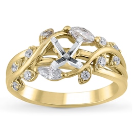 Certified Marquise & Round-Cut Diamond Leaves Bypass Engagement Ring Setting 3/8 ct tw 14K Yellow Gold