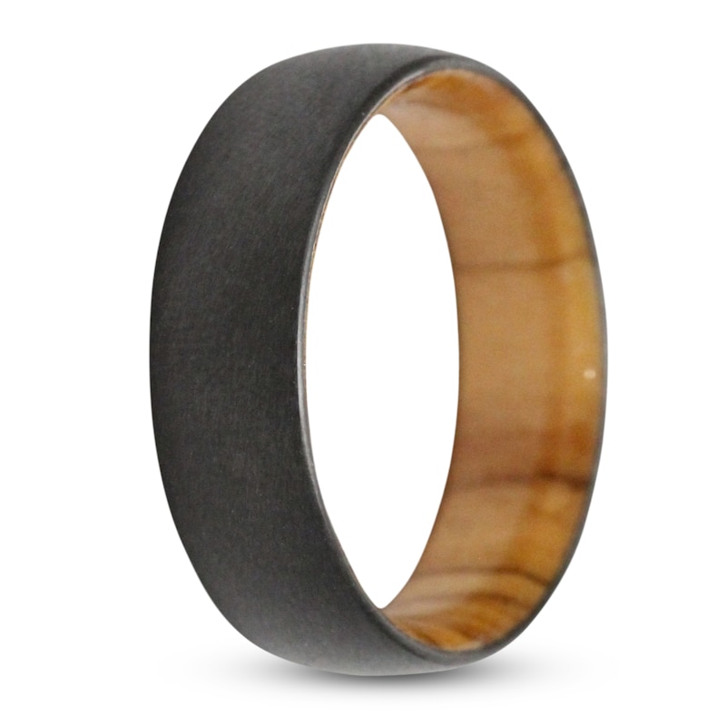 Main Image 2 of Men's 8mm Satin-Finish Wedding Band Black Zirconium & Olive Wood Sleeve