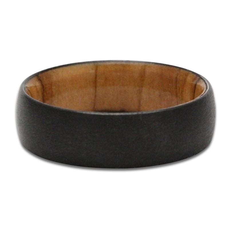 Main Image 3 of Men's 8mm Satin-Finish Wedding Band Black Zirconium & Olive Wood Sleeve