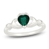 Thumbnail Image 1 of Heart-Shaped Lab-Created Emerald & White Lab-Created Sapphire Claddagh Ring Sterling Silver