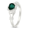 Thumbnail Image 4 of Heart-Shaped Lab-Created Emerald & White Lab-Created Sapphire Claddagh Ring Sterling Silver