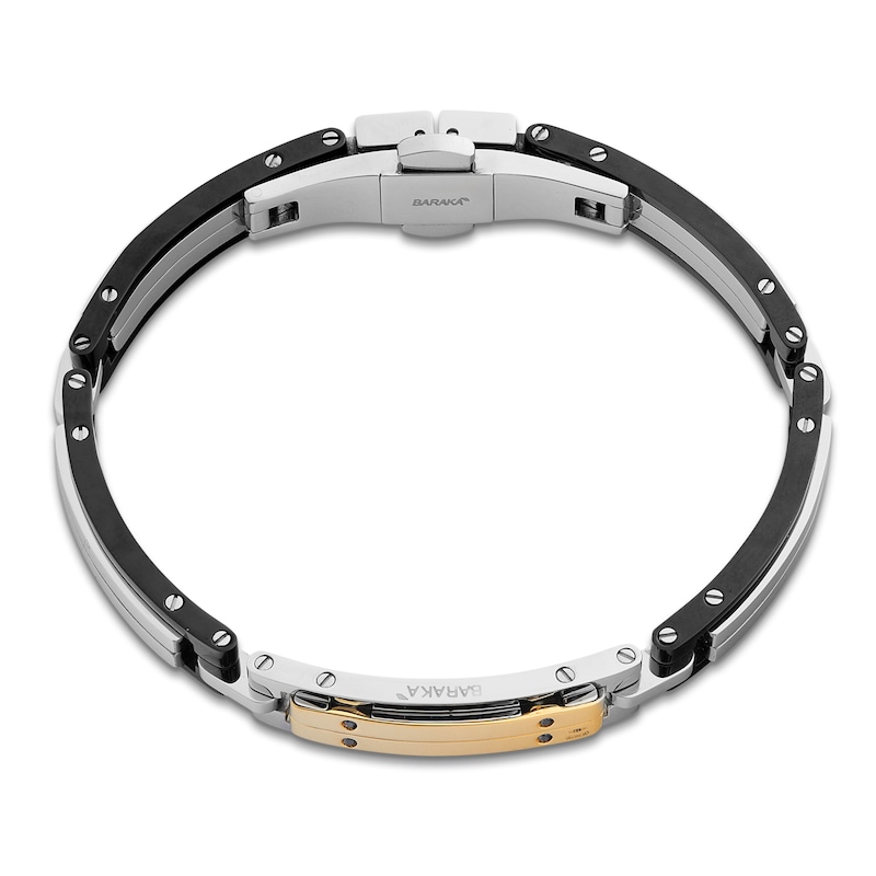 Main Image 2 of Baraka Men's Black Diamond Bar Link Bracelet 1/20 ct tw Stainless Steel, Black Ion Plating & 18K Yellow Gold 7.75&quot;