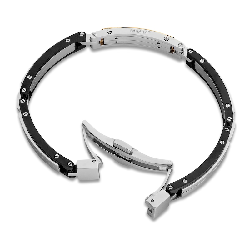 Main Image 4 of Baraka Men's Black Diamond Bar Link Bracelet 1/20 ct tw Stainless Steel, Black Ion Plating & 18K Yellow Gold 7.75&quot;