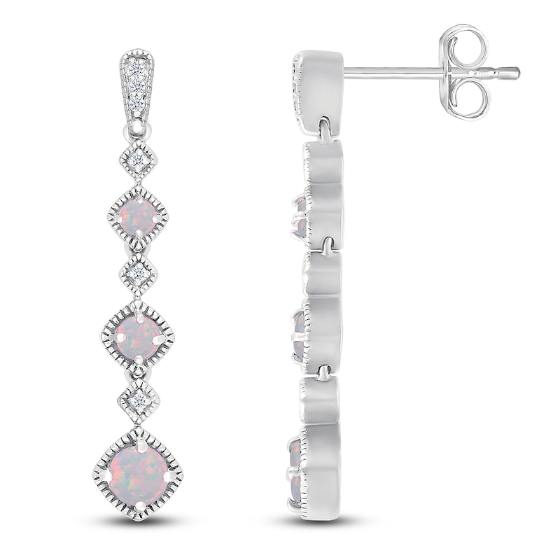 Main Image 3 of Lab-Created Opal & Diamond Drop Earrings 1/20 ct tw Sterling Silver