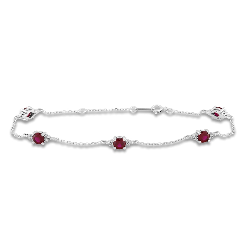 Lab-Created Ruby & Diamond Station Bracelet 1/15 ct tw 10K White Gold 7.25