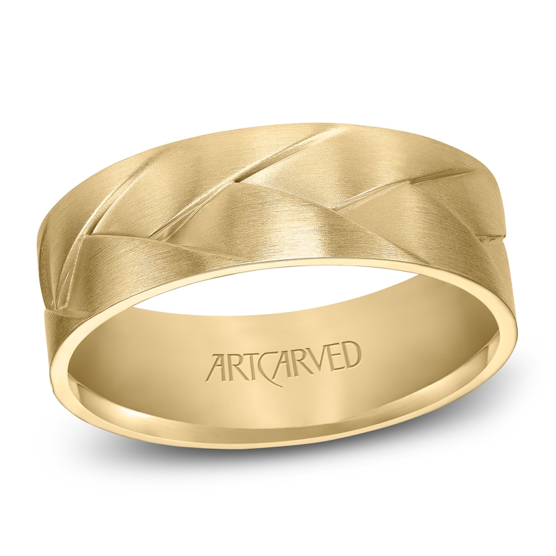 Main Image 1 of ArtCarved Men's Brushed Wedding Band 14K Yellow Gold 7mm