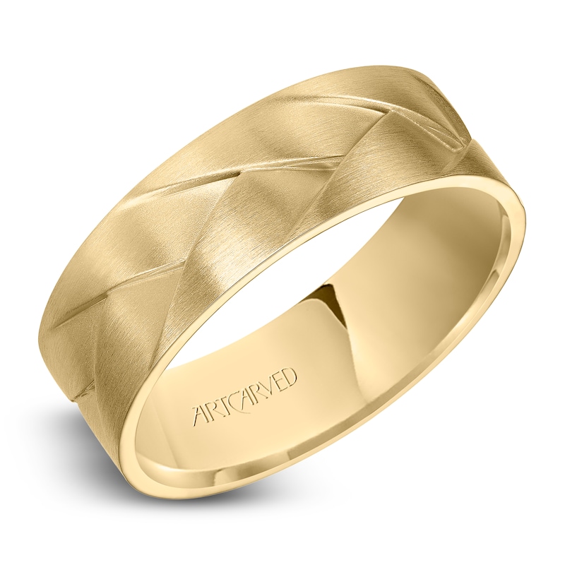 Main Image 2 of ArtCarved Men's Brushed Wedding Band 14K Yellow Gold 7mm