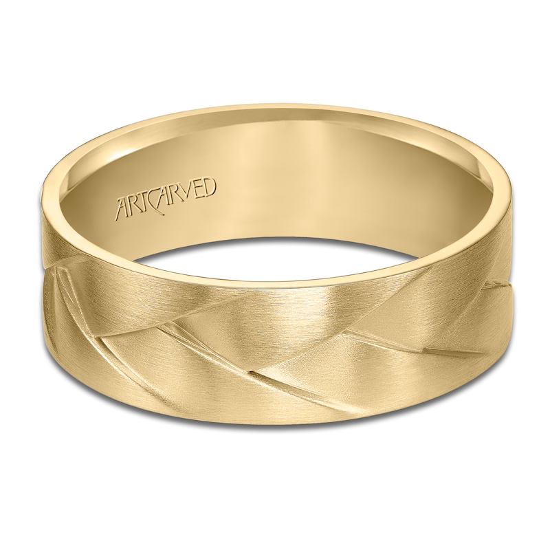 Main Image 3 of ArtCarved Men's Brushed Wedding Band 14K Yellow Gold 7mm