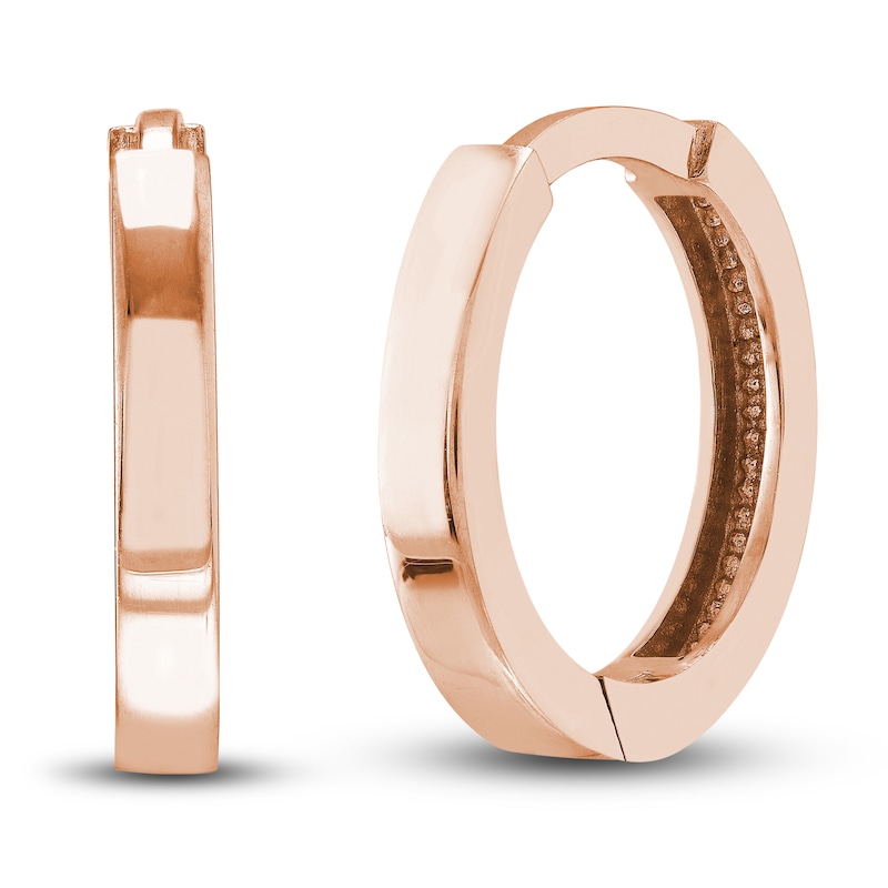 Main Image 1 of Polished Square Huggie Earrings 14K Rose Gold 12.35mm