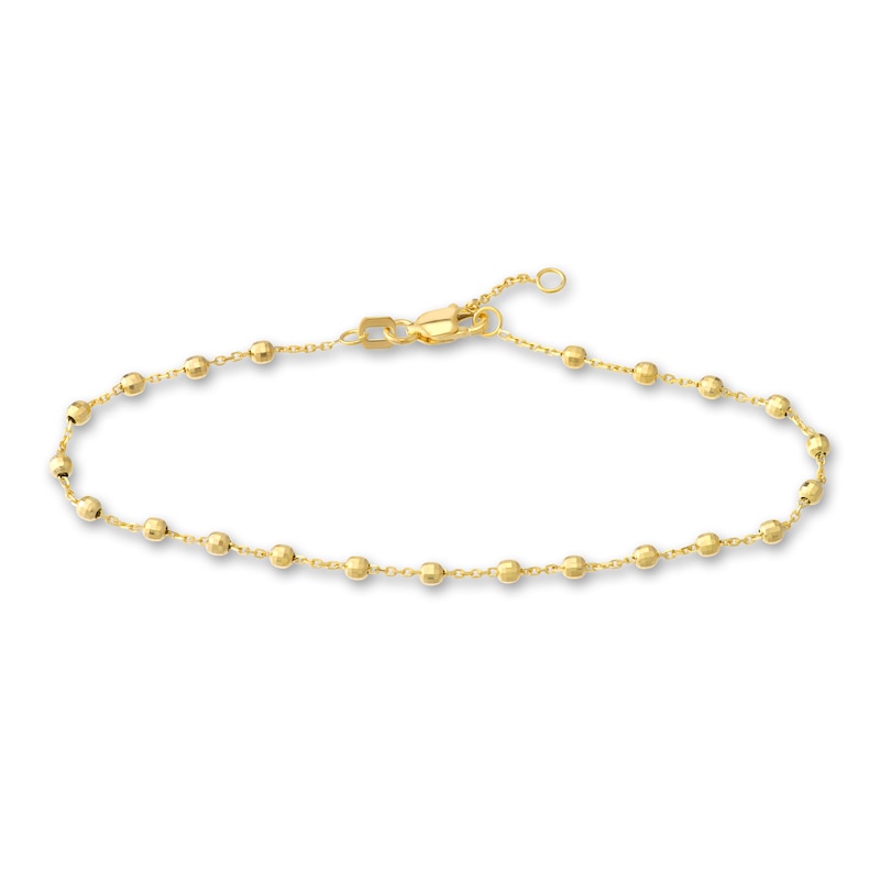 Diamond-Cut Beaded Station Bracelet 14K Yellow Gold 7.5" Adj