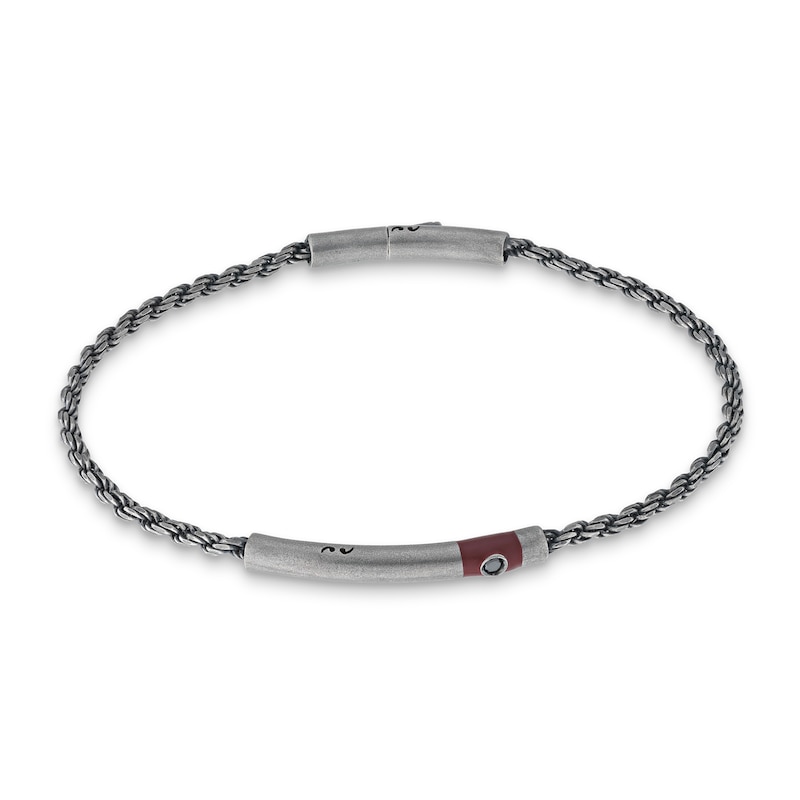 Main Image 1 of Marco Dal Maso Men's Black Diamond Accent Bracelet Brown Enamel Sterling Silver 8&quot;