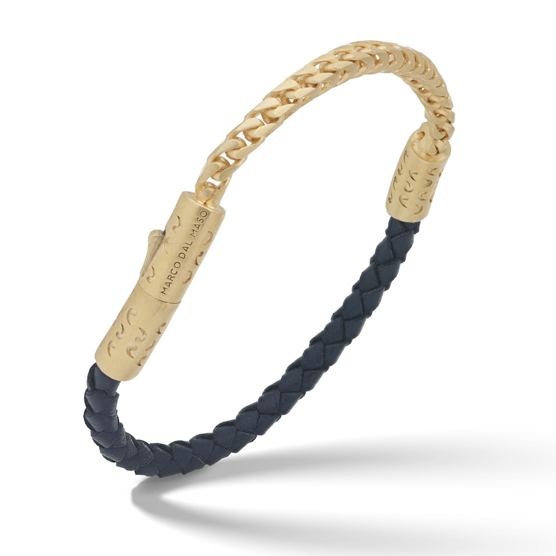 Main Image 1 of Marco Dal Maso Men's Blue Leather Bracelet Sterling Silver/18K Yellow Gold-Plated 8&quot;