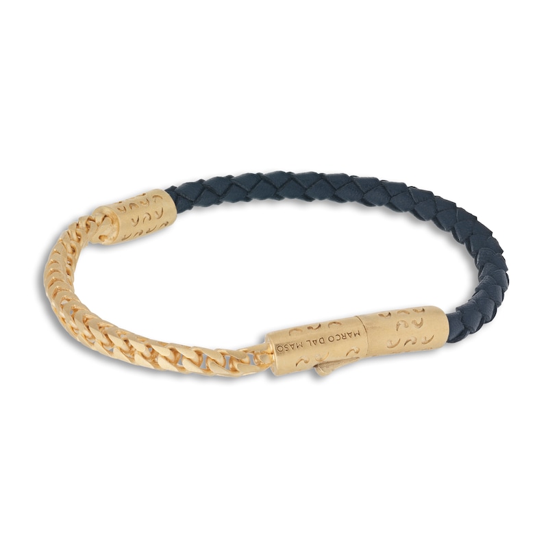 Main Image 2 of Marco Dal Maso Men's Blue Leather Bracelet Sterling Silver/18K Yellow Gold-Plated 8&quot;