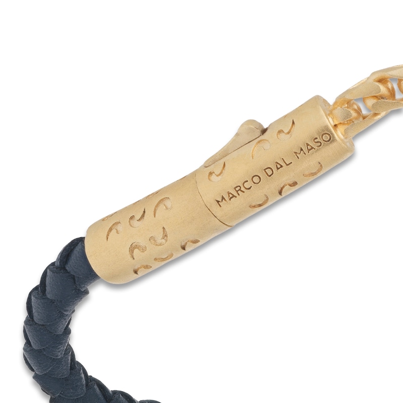 Main Image 3 of Marco Dal Maso Men's Blue Leather Bracelet Sterling Silver/18K Yellow Gold-Plated 8&quot;