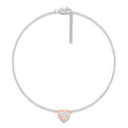 Diamond Heart Pendant Bracelet 1/20 ct tw Round Sterling Silver/10K Rose Gold 9&quot;