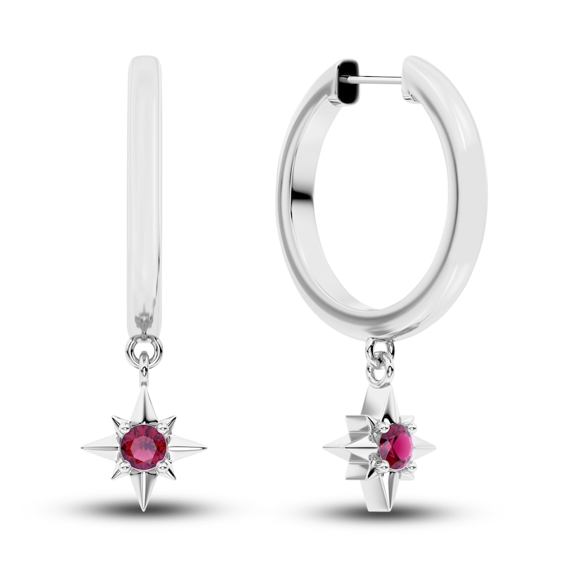 Juliette Maison Natural Rhodolite Garnet Starburst Drop Earrings 10K White Gold