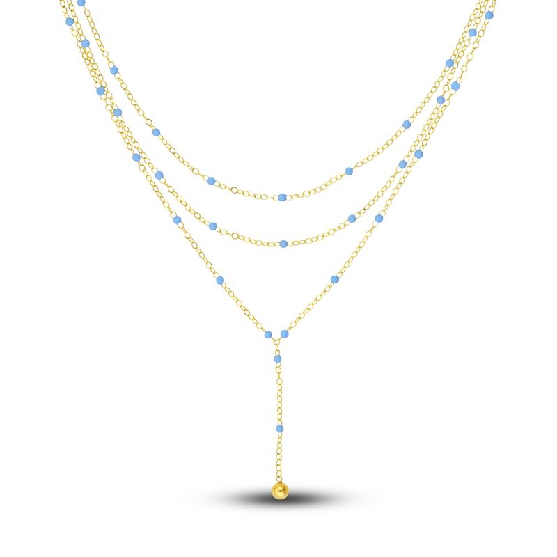 Main Image 1 of Lariat Necklace Light Blue Enamel 14K Yellow Gold