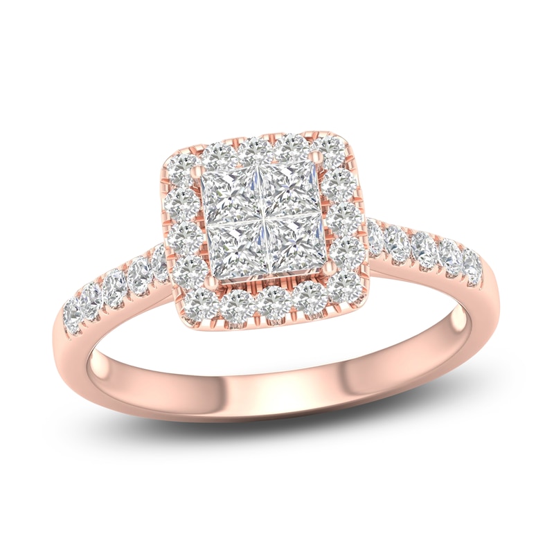 Main Image 1 of Diamond Halo Engagement Ring 3/4 ct tw Round 14K Rose Gold