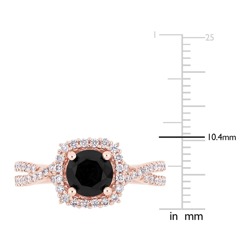 Main Image 4 of Black & White Diamond Halo Engagement Ring 1-1/2 ct tw Round 14K Rose Gold