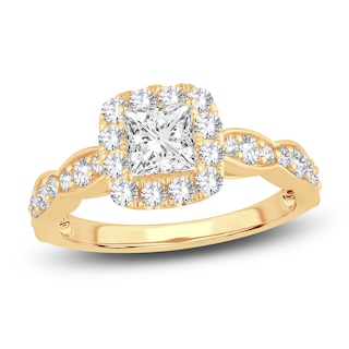 2 1/2 CTW Round Lab Grown Diamond Graduated Engagement Ring 14K Yellow Gold FG, VS2+