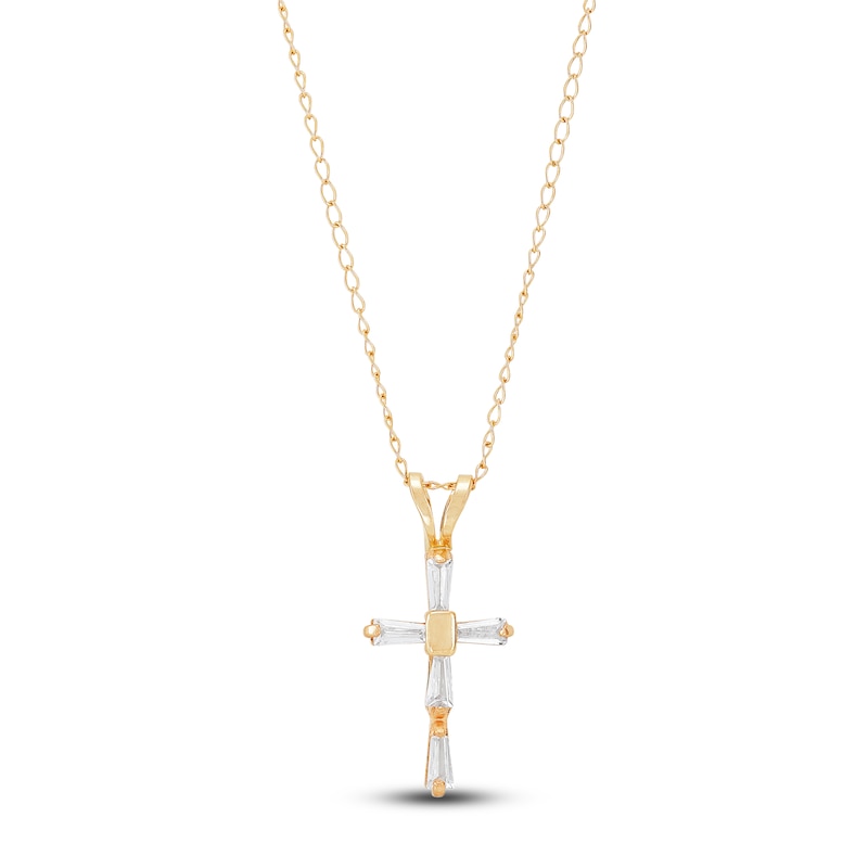 Main Image 1 of Children's White Lab-Created Sapphire Cross Necklace 14K Yellow Gold 16&quot;