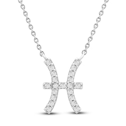 Diamond Pisces Necklace 1/10 ct tw Round 14K White Gold 16.75&quot;