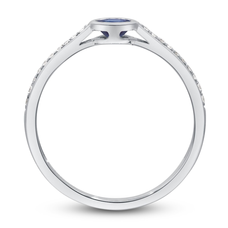 Main Image 2 of Natural Blue Sapphire Ring 1/10 ct tw Diamonds 14K White Gold