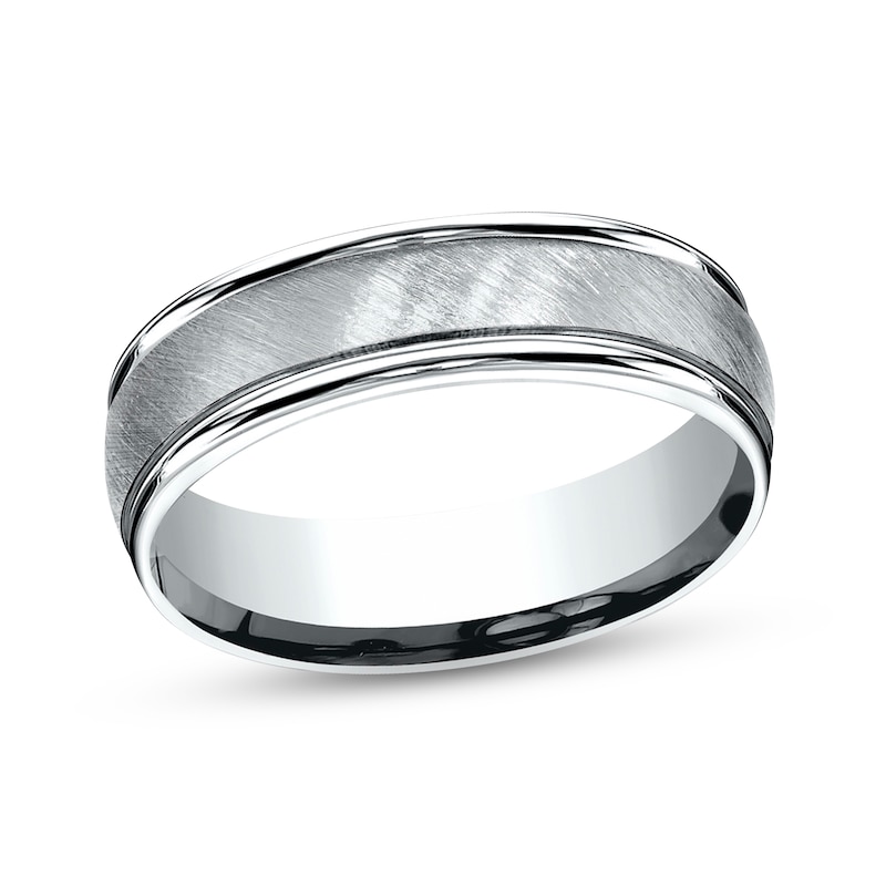 Main Image 1 of Diagonal Satin Wedding Band 14K White Gold 6.0mm