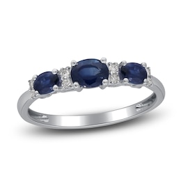 Natural Blue Sapphire & Diamond Ring 1/20 ct tw 14K White Gold