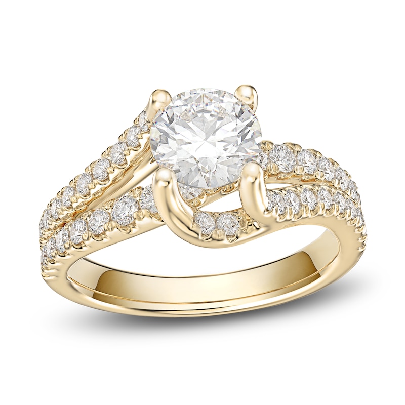 Main Image 1 of Certified Diamond Engagement Ring 1-1/2 ct tw Round 14K Yellow Gold