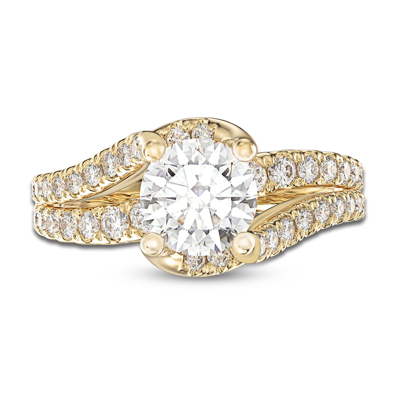 Main Image 3 of Certified Diamond Engagement Ring 1-1/2 ct tw Round 14K Yellow Gold