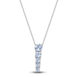 Round-Cut Natural Aquamarine Pendant Necklace 14K White Gold 18&quot;