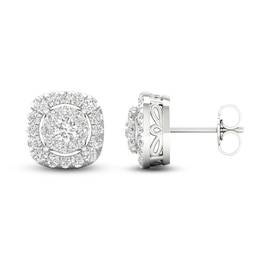 Lab-Created Round Diamond Halo Stud Earrings 1 ct tw 14K White Gold