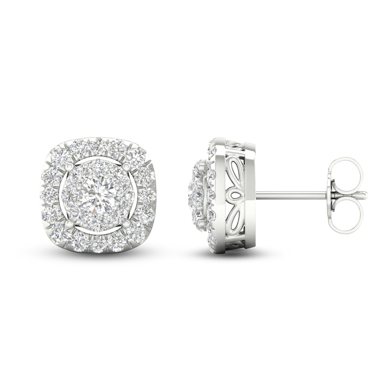 Main Image 1 of Lab-Created Round Diamond Halo Stud Earrings 1 ct tw 14K White Gold