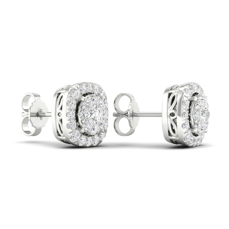 Main Image 2 of Lab-Created Round Diamond Halo Stud Earrings 1 ct tw 14K White Gold