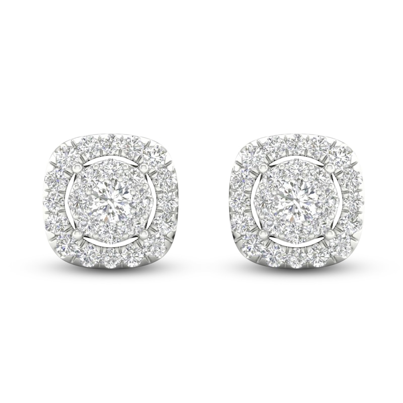 Main Image 3 of Lab-Created Round Diamond Halo Stud Earrings 1 ct tw 14K White Gold