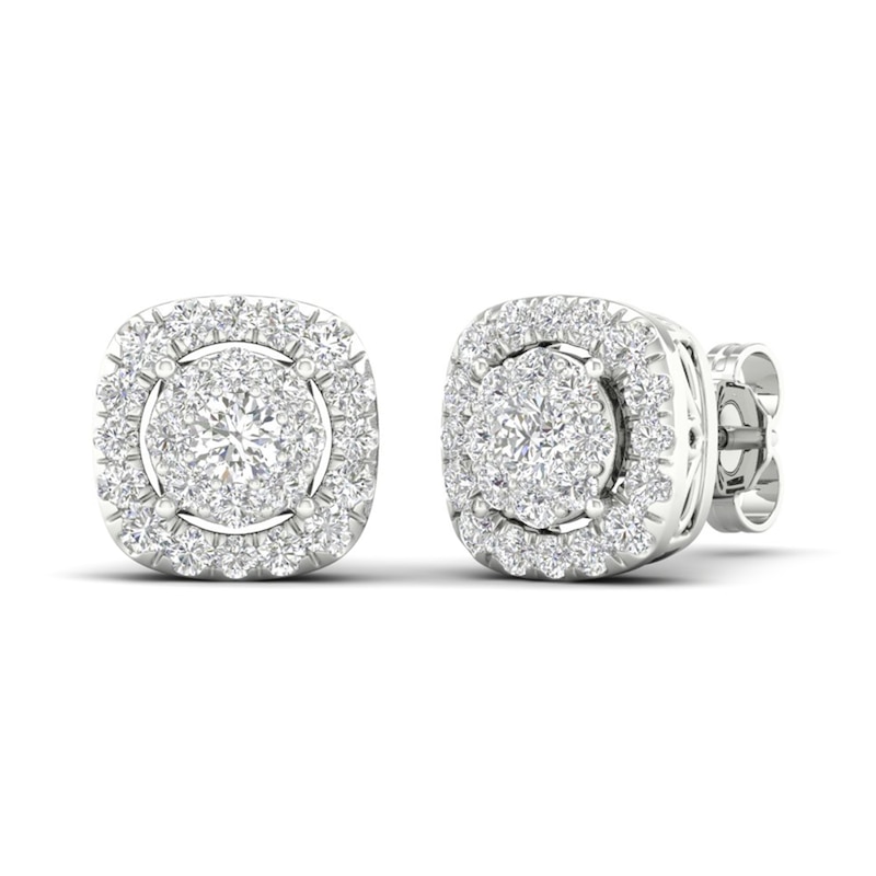 Main Image 4 of Lab-Created Round Diamond Halo Stud Earrings 1 ct tw 14K White Gold