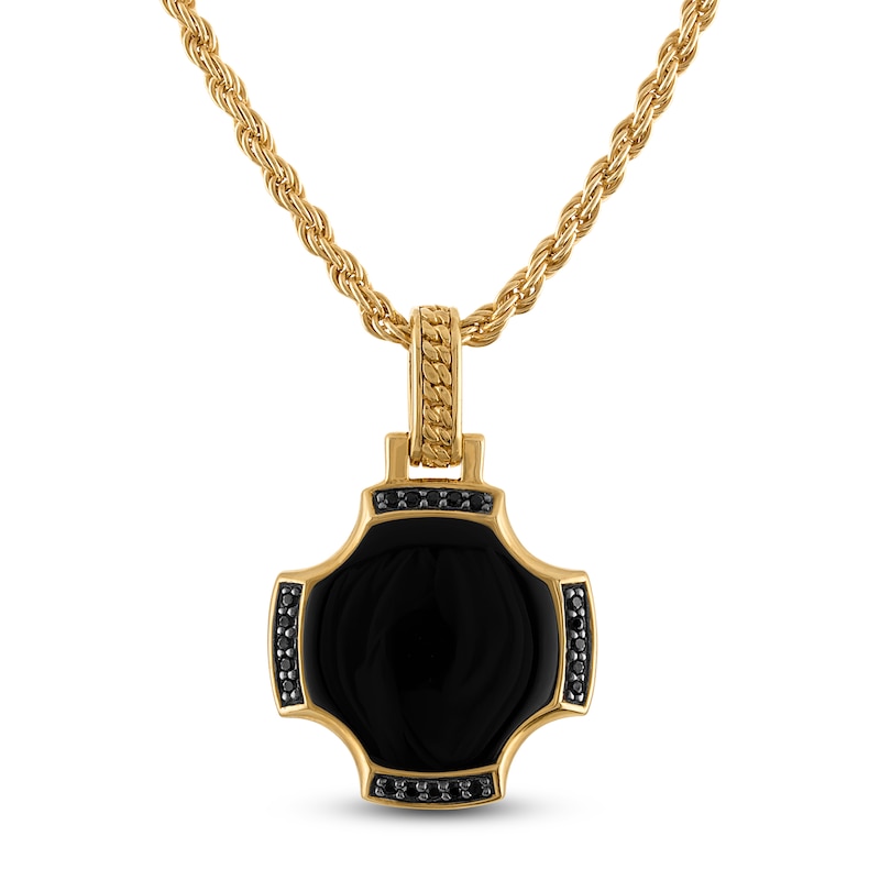 1933 by Esquire Men's Black Onyx & Black Diamond Necklace 1/8 ct tw 18K Yellow Gold-Plated Sterling Silver 22"