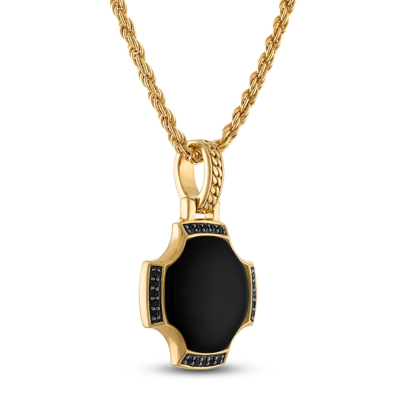 1933 by Esquire Men's Black Onyx & Black Diamond Necklace 1/8 ct tw 18K Yellow Gold-Plated Sterling Silver 22"