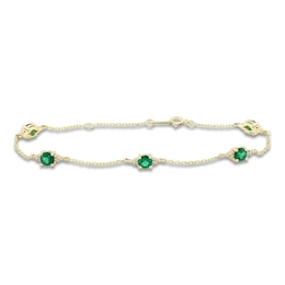 Lab-Created Emerald & Diamond Station Bracelet 1/15 ct tw 10K Yellow Gold 7.25&quot;