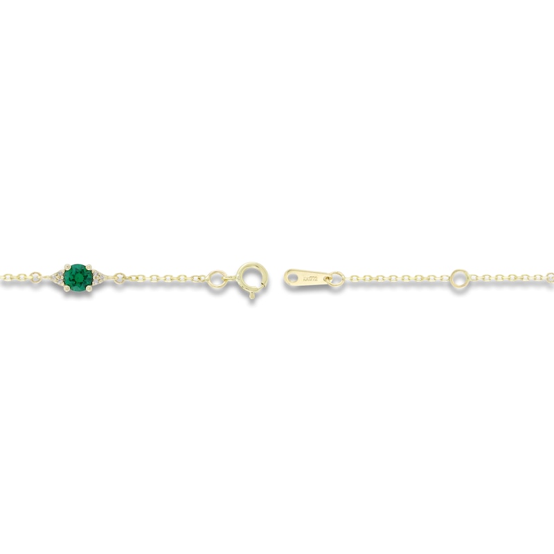 Main Image 2 of Lab-Created Emerald & Diamond Station Bracelet 1/15 ct tw 10K Yellow Gold 7.25&quot;